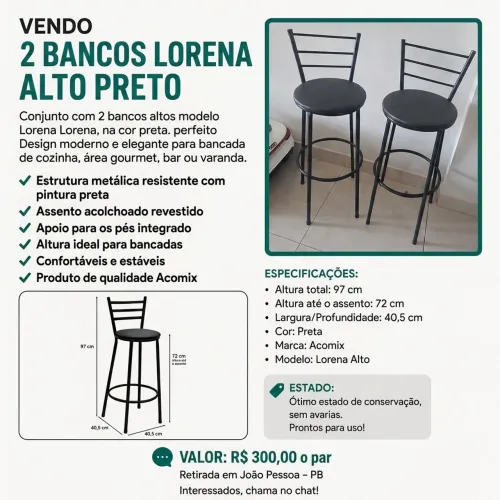 VENDO 2 BANCOS LORENA ALTO PRETO