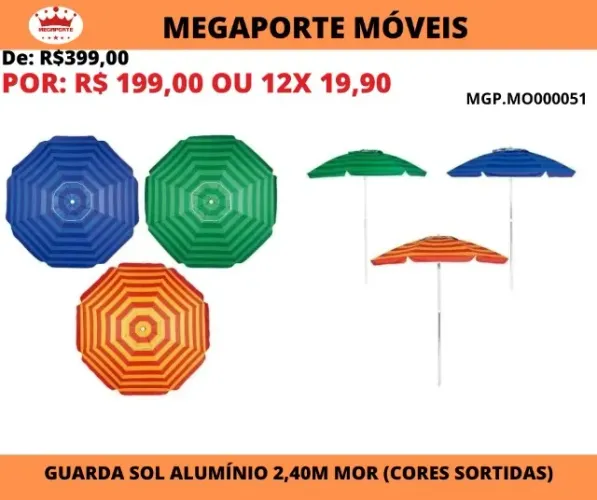 Guarda-Sol de Alumínio 2,40M Mor (Cores Sortidas)