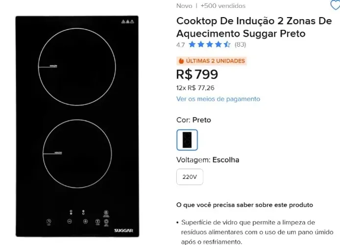 Coocktop de indução - 2 bocas