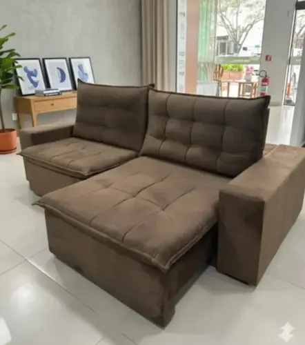 Sofá retratil e reclinavel primus marrom veludo com molas e pillow