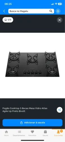 Fogão cooktop 5 bocas