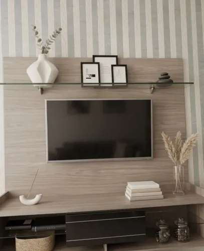 Painel Home Suspenso com Prateleiras de Vidro