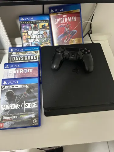 PS4 Slim 1TB + Controle Original + 5 Jogos - Ótimo Estado