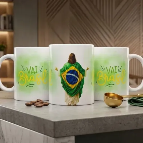 Caneca Personalizada Brasil Presente Criativo Caneca Brasil Fé e Torcida Vai Brasil