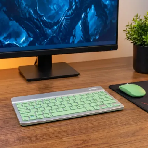 Kit Teclado e Mouse Sem Fio Bluetooth Verde Claro - Notebook e Tablet