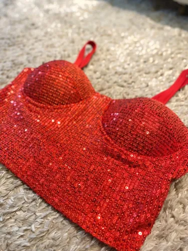 Cropped vermelho paetê
