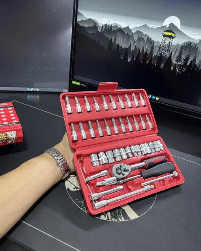 Kit De Ferramentas 46 Peças Jogo De Soquetes Chave Catraca Reversível