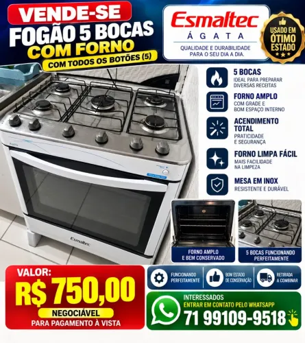 Fogão Esmaltec Ágata 5 Bocas com Forno - Seminovo