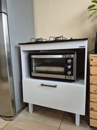 Balcão para Cooktop 4 Bocas com Porta Basculante Branco