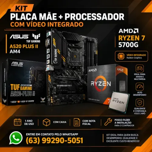 Kit placa mãe + Processador (Asus TUF Gaming A520 e Ryzen 7 5700G com video integrado)