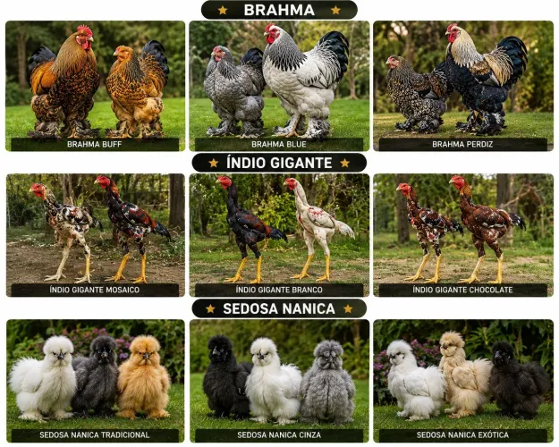? Pintinhos Brahma, Índio Gigante e Sedosa Nanica - Ótima Genética