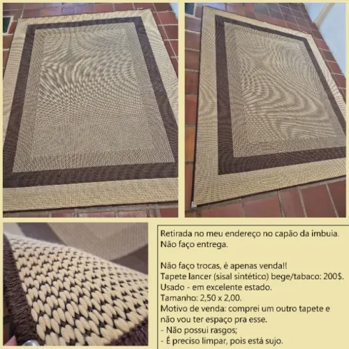 Tapete lancer sisal sintético 2,50x2,00, excelente estado