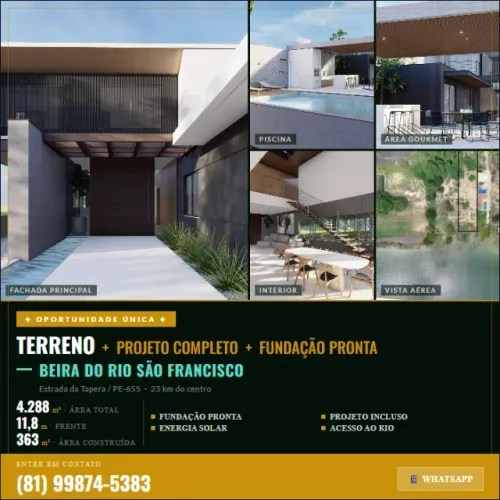 Terreno beira do Rio 4.300m2 + Projeto/Fundação pronta, apenas 23km do centro