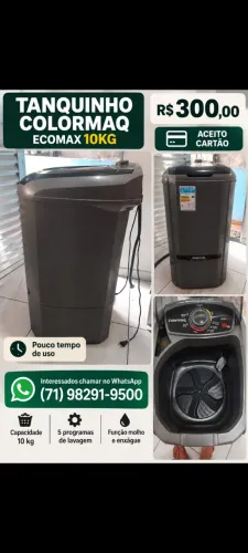 Tanquinho Colormaq Ecomax 10kg Aceito cartão