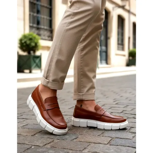 Mocassim Masculino Plataforma Loafer Estilo Britânico Sport Fino Avelã