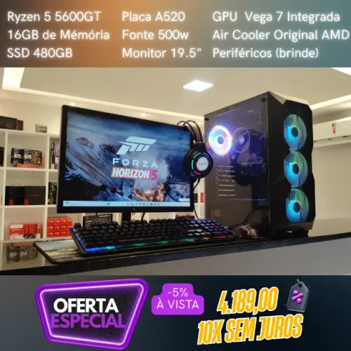 PC Gamer Ryzen 5 5600GT 16GB SSD 480GB 8X sem Juros