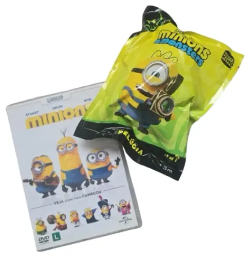 DVD: Mínions (dublado) c/ Thalia (em castelhano) & Sandra Bullock (em inglês) + pelúcia