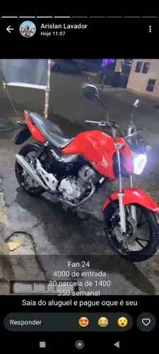 Fan 160 flex saia do aluguel e venha pagar a sua própria moto com uma entrada e as parcela
