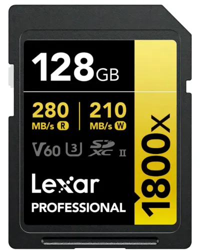 Cartão Sdxc 128gb Lexar Gold 4k 1800x 280mb/s Uhs-ii V60 U3
