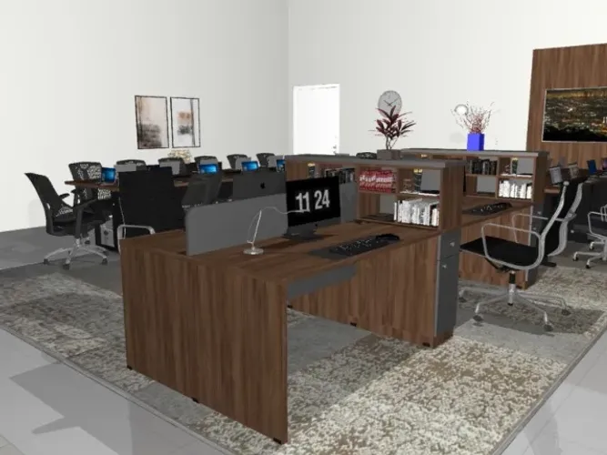 Estação Top Work Home Office 16 Tomadas. L320cm x P130cm x A104cm.
