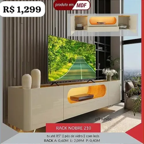 Rack bancada nobre MDF com Led