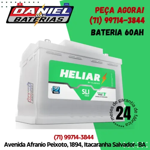 Bateria de carro Heliar 60 amper, em Salvador - BA