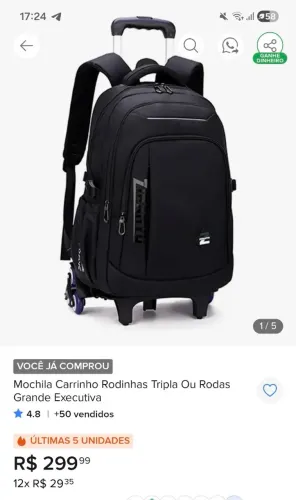 Mochila carrinho roda tripla para subir escadas