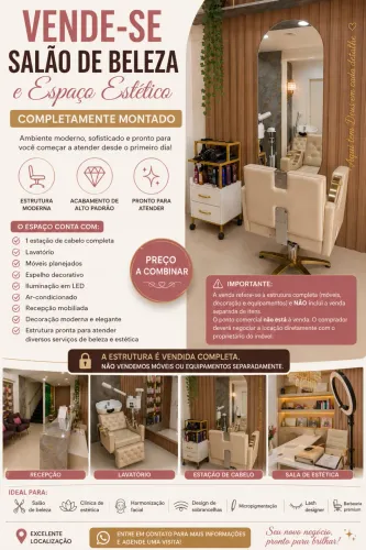 VENDE-SE SALÃO DE BELEZA E ESPAÇO ESTÉTICO COMPLETAMENTE MONTADO