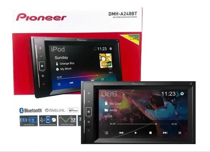 Central Multimídia Dvd Automotivo Pioneer Dmh-A248BT Din Usb WebLink Espelhamento