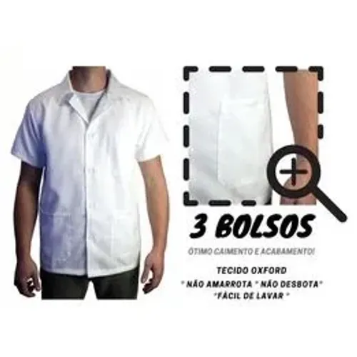 Guarda Pó Manga Curta, 3 Bolsos, Oxford Branco. Unisex **(Promoção)**