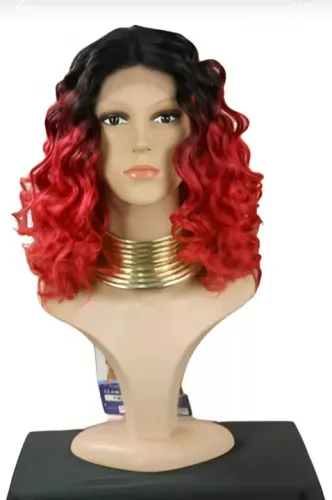 Peruca Lace Front Ondulada Vermelha e Pret Importadaa