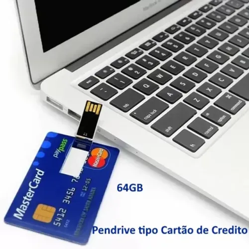 Pendrive 64GB Tipo Cartão de Credito USB Flash, Memory Stick, USB 2.0