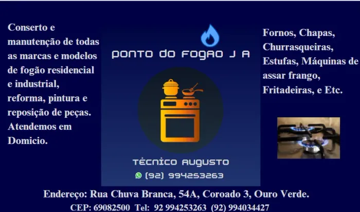 Assistência técnica fogão Manaus ponto do fogão j.a