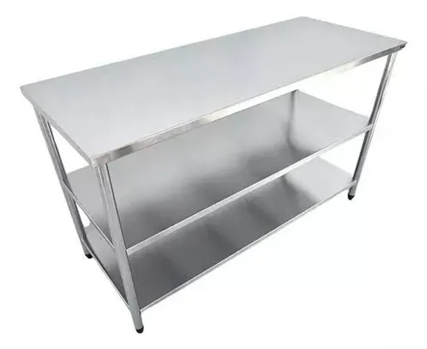 Bancada em aço inox com 2 prateleiras
