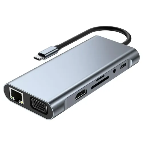 Adaptador USB-C Hub 11 em 1 - HDMI, VGA, Ethernet e mais