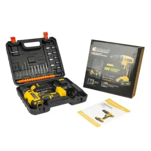 Parafusadeira / Furadeira Amarela Sem Fio 30V 2 Baterias