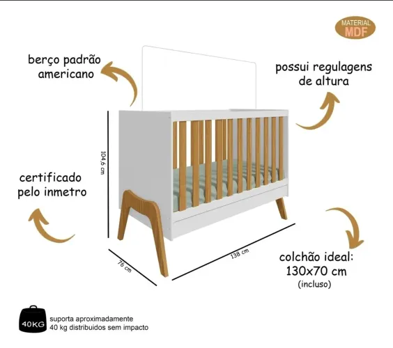 Berço 5 em 1 com colchão (Já desmontando)