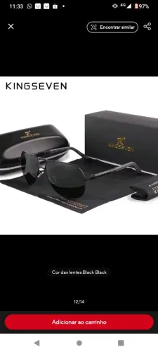Óculos de Sol Kingseven Black Black K725, estilo aviador, novo.