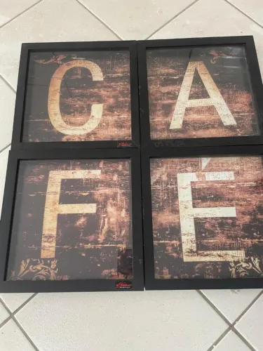 Kit 4 quadros decorativos - café - madeira e vidro
