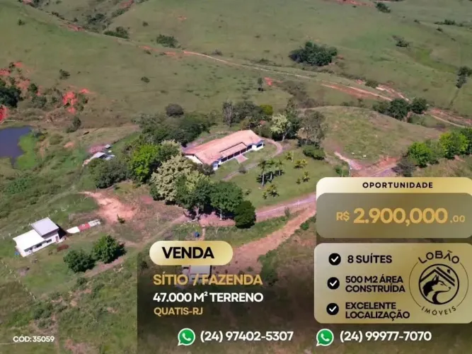 Chácara na entrada de Quatis RJ com 8 suítes e 47.000m²