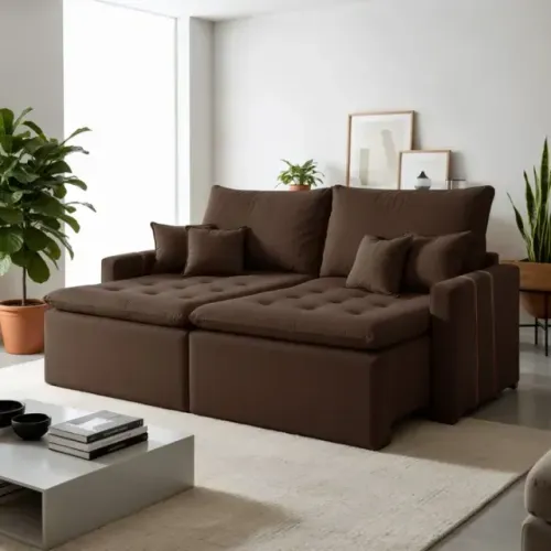 Sofá Cama Linho Sem Caixa 4 Lugares Marrom