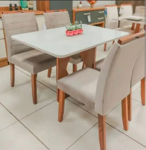 Mesa tampo com vidro e cadeiras em madeira maciça!! Nova direito da Fábrica