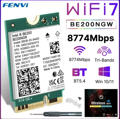 Adaptador Pcie de Rede Sem Fio, BE200 WiFi 7 Bluetooth 5.4 Tri Band