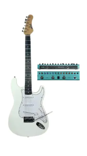 KIT- GUITARRA ELÉTRICA STRATOCASTER BRANCA + Pedaleira M-Vave Tank-G Multiefeito