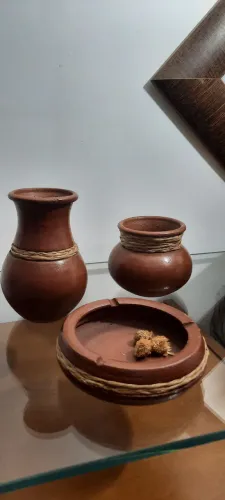 Vasos cerâmica- Trio de vasos de cerâmica inspiração africana- Vasos de Cerâmica terracota