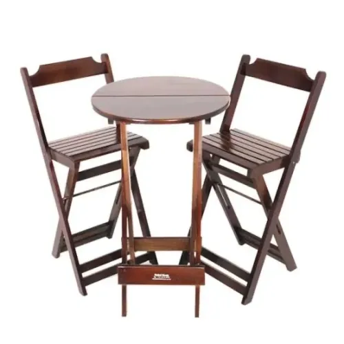 Conjunto Mesa Dobrável com 2 Cadeiras - Madeira Maciça