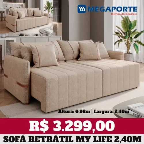 Sofá Cama Life Retrátil 2,40m (NOVO) Entrega Grátis!
