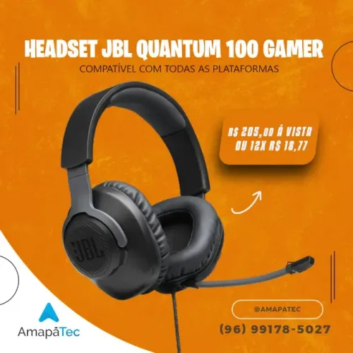 Headset Gamer JBL Quantum 100 Drivers 40mm Preto