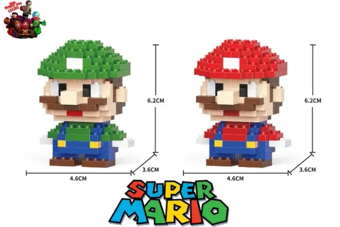 Conjunto Mario e Luigi micro blocos de montar bonecos de ação de 6,2 cm minifigure +300 pç