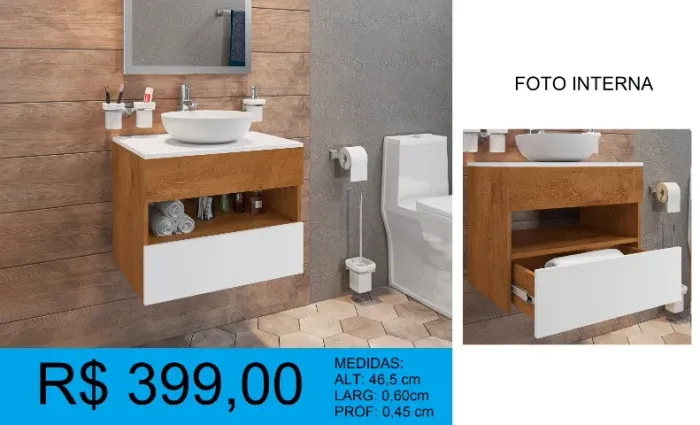 Gabinete de banheiro ja com cuba inclusa - Entrega e Montagem GRATIS